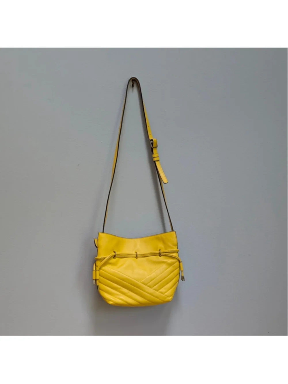 Tory Burch Kira Chevron Yellow Mini Bucket Bag - Flaws